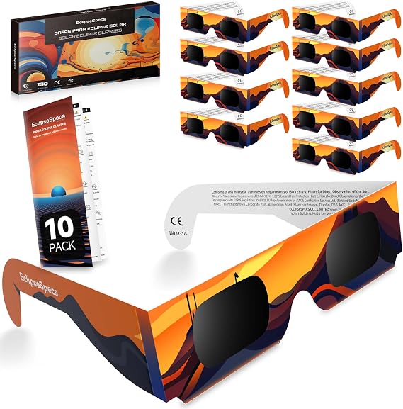 Solar Eclipse Glasses, EN ISO 12312-2:2015 Tested, CE Certified Eye Protection for Safe Direct Sun Viewing-August 12, 2026, Paper Cardboard Frame
