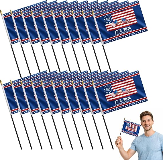 250 Anniversary Stick Flag, 20pcs USA 250th Anniversary Merchandise, Parade Celebrations and Home Patriotic Decorations, for Room House Welcome Lawn Backdrop Parade
