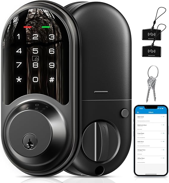 Veise RZ06 Smart Lock for Front Door with App Control, Matte Black