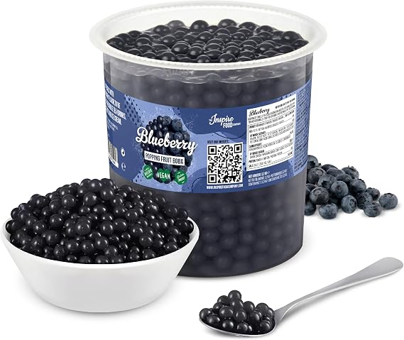 INSPIRE FOOD Popping Boba Pearls for Bubble Tea - Blueberry - 3.2kg