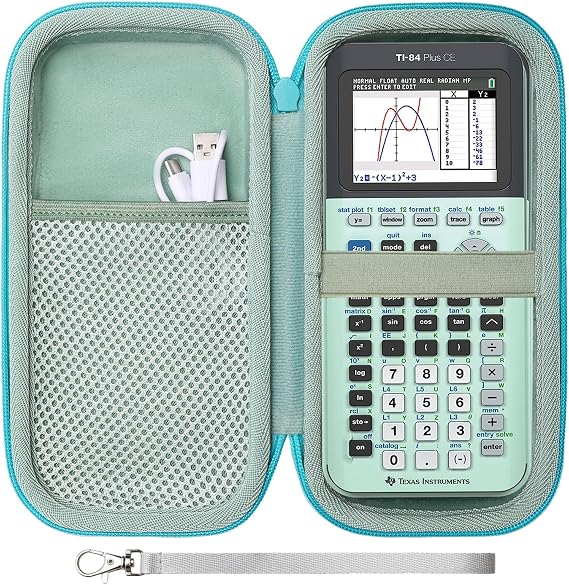 Case for Texas Instruments TI-84 Plus CE/TI-84 Evo/TI 84 Plus/TI-Nspire CX II CAS/TI-Nspire CX II Graphing Calculator, Mesh Pocket for Charging Cables, Pens and Rule(Mint)