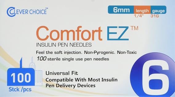 Clever Choice ComfortEZ Insulin Pen Needles 31G 6mm 100/bx