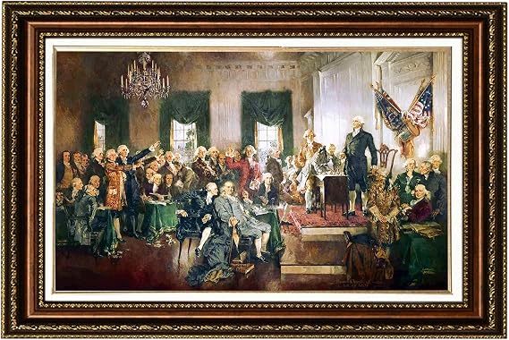 ELITEART- Scene at The Signing of The Constitution of The United States Painting Reproduction Giclee Wall Art Canvas Prints-Framed Size: 26"x 36"
