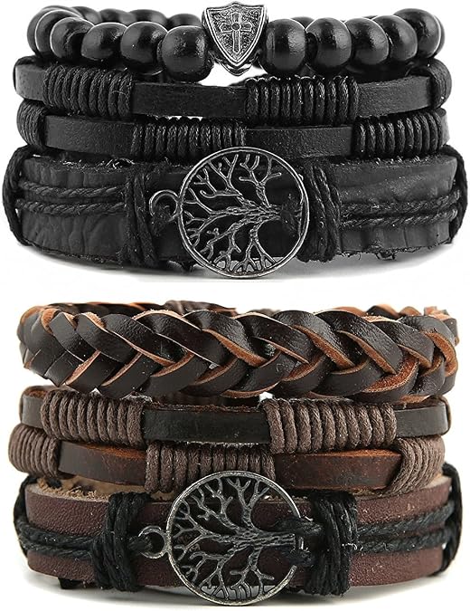 HZMAN Genuine Leather Tree of life Bracelets for Men Women