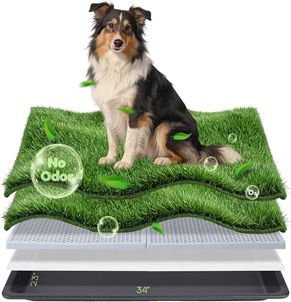 Dog Grass Pad with Tray, 3423in Large Litter Box, 2Grass Pad for Dogs Potty Washable, Thick Soft Odor-Free Hemmed Dog Pee Grass, Indoor Potty Training Balcony