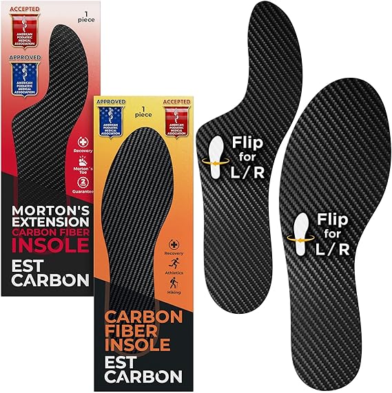 Carbon Fiber Insoles - 1 Unisex Orthotic + 1 Mortons Extension - M 10-10.5, W 11-11.5