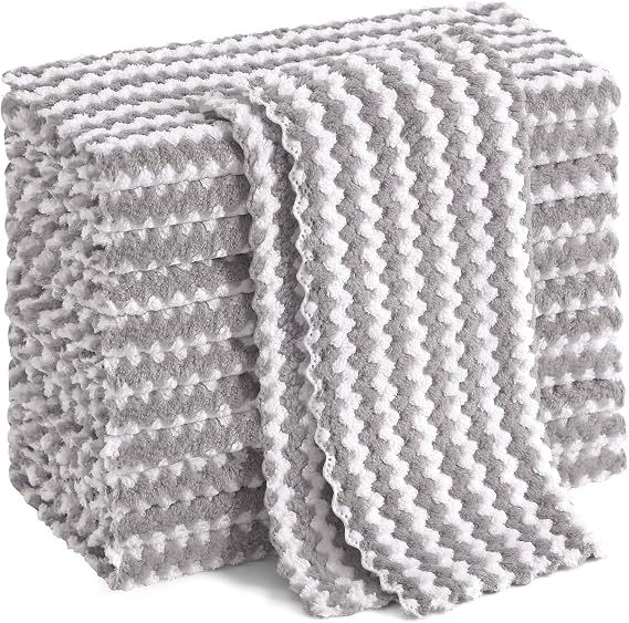 Homaxy 12 Pack Coral Velvet Dish Cloths, 10 x 10 inches, Grey