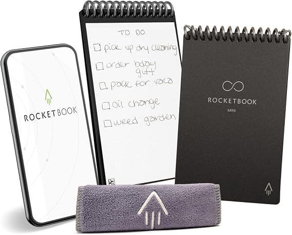 Rocketbook Mini Reusable Smart Notepad, Pocket Size Notebook 8.9 x 14 cm, Black - 48 Dotted Pages, App-Connected, Erasable, Ideal for On-The-Go List Taking & Quick Notes Anywhere