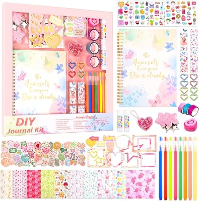 Gift for 6 7 8 9 10 11 12 Year Old Girl, 110pcs DIY Journal Kits for Teen Girls, Birthday Toy Gifts for Ages 8-12 Girls, Scrapbook & Diary Supplies Toy Set White
