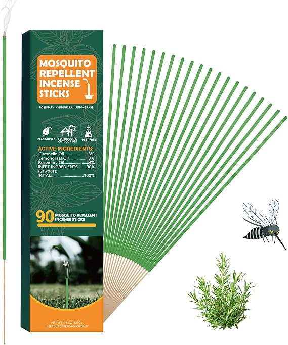 90 pcs Mosquito Repellent Outdoor Patio Sticks, Citronella Repellent Incense Sticks, Natural Essential Oil Incense, Repel Mosquito for Indoor, Patio, Camping, Fishing