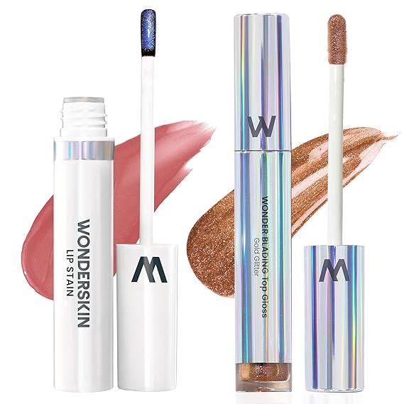Wonderskin Wonder Blading Lip Stain Peel Off Masque (Whimsical) with Gold Glitter Lip Gloss