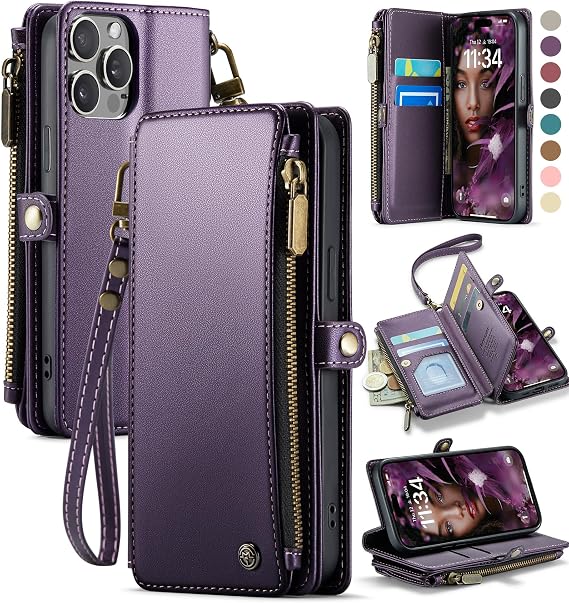 Defencase for iPhone 15 Pro Wallet Case with RFID Card Holder, Purple