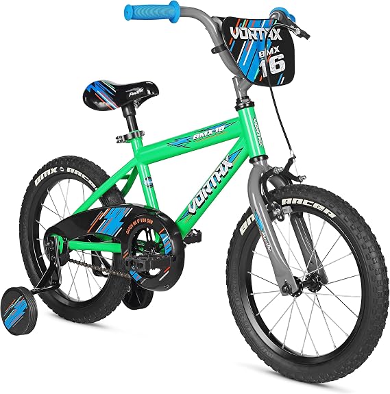 Pacific Vortax Bike, 16 Inch Bike for Kids Ages 3-7, Durable Steel BMX Frame, Adjustable Seat Grows with Your Child, Removable Training Wheels, Hand and Coaster Brake, Easy Assembly, Training Bicycle