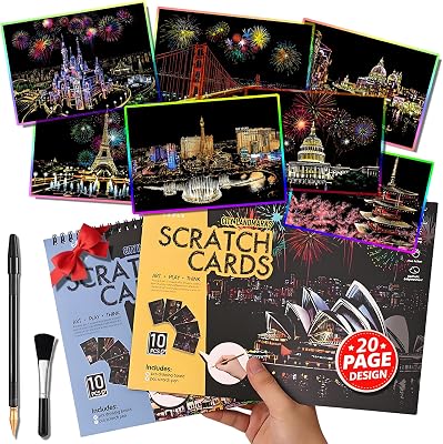 Scratch Art BookA4-20Page for Adults & Teens ASMR Stress-Relieving Scratch Off Art | Paint by Scratch Kit Set | Travel Landmarks & Engraving Art | Creative Gift for Adults Rainbow City Series