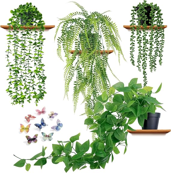 Artificial Hanging Plant,4 Pack Fake Green Plants with Pots