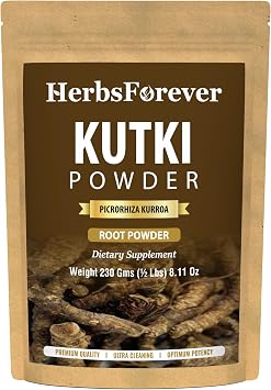 Herbsforever Kutki Root Powder(PicrorhizaKurroa)-Supports Liver Skin Health & Blood Purifier,Cooling Herb| Wild Harvested- 2X Potency | Ultra Clean | Authentic | High-Altitude Sourced | 230Gms-1/2LBS
