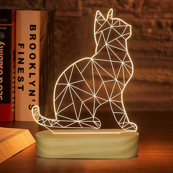 Attivolife Cat Lamp, Cat Gifts for Women, Cute Cat Night Light Warm Color LED Optical, 3D Illusion Table Decor for Bedroom, Birthday & Holiday Present for Cat Lovers, Mom, Her, Friend [Energy Class G]