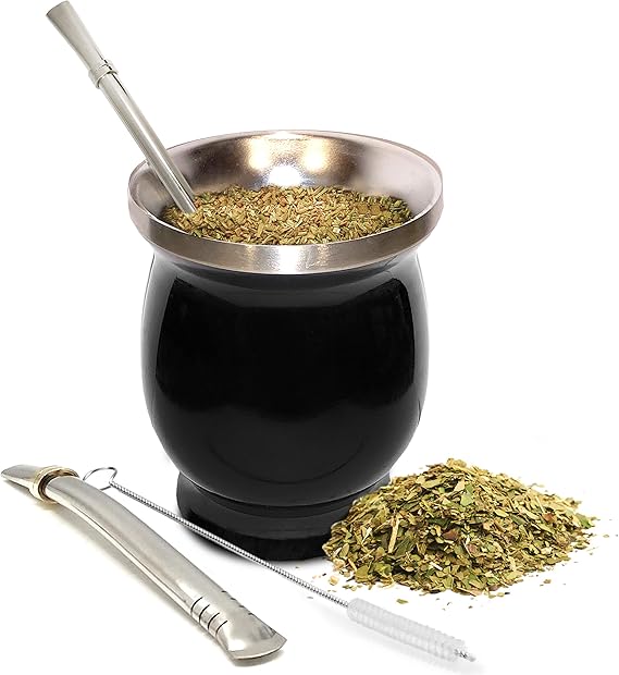 Norte Yerba Mate Cup, 8-Ounces Traditional Mate Tea Cup/Gourd Set, Black