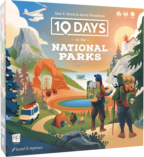 10 Days in The National Parks Board Game - Hike, Boat, Fly, or Drive to Scenic American Landmarks. Easy-to-Learn Card Drafting & Hand Management Game, Ages 8+, 24 Players, Made by The Op Games