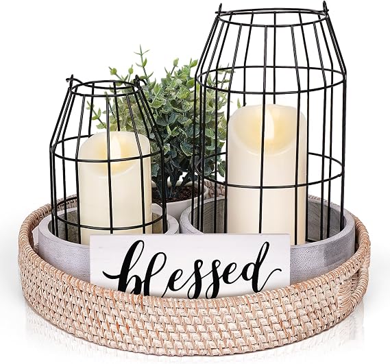 Rustic Farmhouse Decor Set of 7 - for Living Room Dining Table Centerpieces Fireplace Home Decoration- Modern Upscale Kitchen Counter Decor