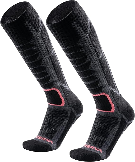 Ski Socks 2 Pairs Pack for Skiing, Snowboarding, Outdoor Sports Performance Socks (Retro Black 2 Pairs, Large)