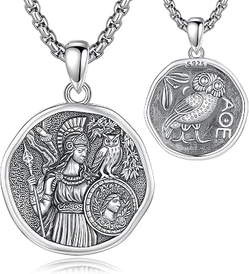 EUDORA 925 Sterling Silver Goddess HecateAthena CoinPersephoneNyxTriple Moon GoddessCeltic GoddessWheel of Hecate Key Necklace Medal for Women Amulet Jewelry Gifts for Women, 202