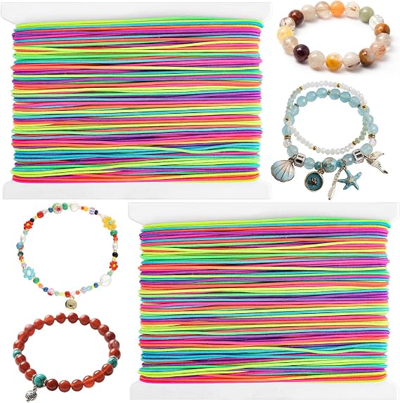 Bracelet String, 80 m Total, 1 mm x 40 m/Roll, for Bracelet Making, Rainbow | Colorful, Elastic String, for Necklaces Making, Beading, Clay Beads, Jewelry, Sewing, DIY Crafts