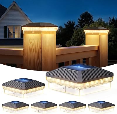 LETMY 6 Pack Solar Post Cap Lights Outdoor, 40 LEDs 4x4 Fence Post Solar Lights Outdoor Waterproof with 3 Modes, Solar Powered Deck Fence Cap Light for 3.5x3.5 4x4 Vinyl Wooden Posts Black
