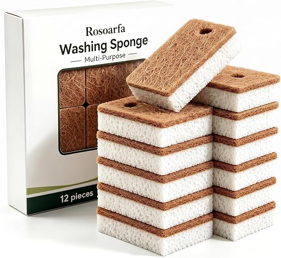 12Pack Washing up Sponge-Compostable Kitchen Dish Sponge Non-Scratch Sponge