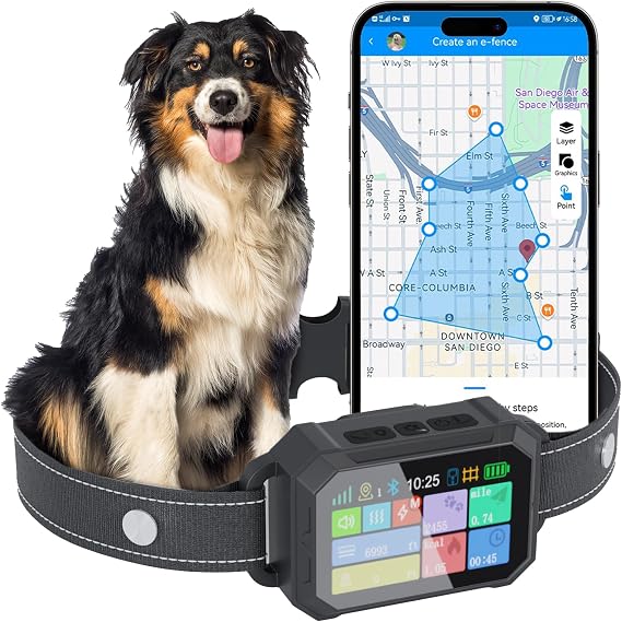 Customizable GPS Dog Collar Fence System, Waterproof LCD Collar & Safe Zone Radius up to 6998 ft Wireless Dog Fence, Wireless Pet Collar & App-Controlled Dog Training Collar