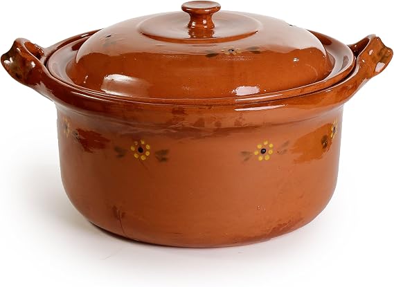 Ancient Cookware, Mexican Clay Lidded Cazuela Pot, Jumbo, Terracotta, 12 Quarts