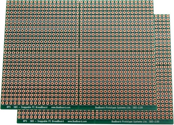 SB5x2 Snappable PCB BreadBoard with 5-Hole Strips 2-Pack, Scored PCB, Snaps Into 4 Small Boards, 2-Layer, Plated Holes, Power Rails, 2.8 x 3.8in (73.7 x 96.5mm)