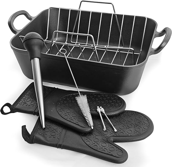 16x13 Roaster pan with rack(Cast iron)-Clad Specialty, Chef's Classic Rectangular Roaster with Rack (Not Meat Thermometer)