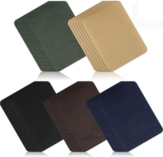 Boao 30 Pieces Iron on Patches for Clothes Pants Jean Fabric Repair Adhesive Cotton Patches Khaki Blue Green Black Repair Decorating Kit Large Size for Jackets Decorating 4.9 x 3.7 Inch