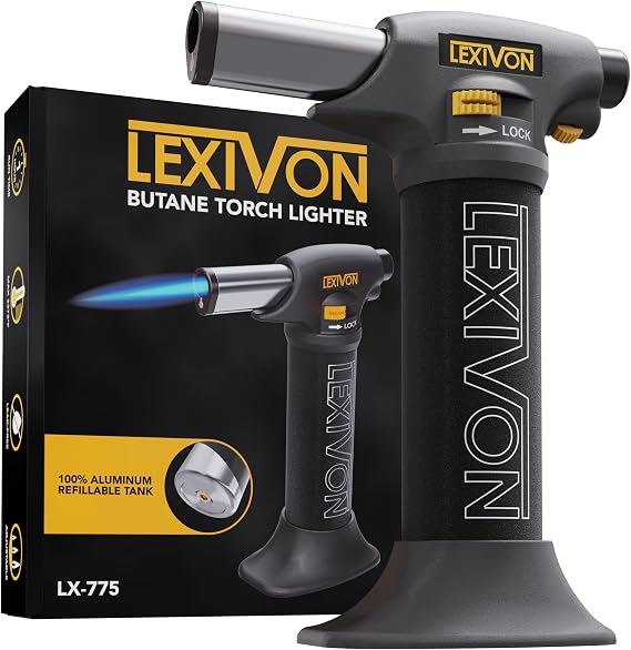 LEXIVON Butane Torch Lighter, Refillable Kitchen Cooking Torch | Self-Igniting with Safety Lock and Adjustable Flame | Pro-Grade Aluminum Tank (LX-775)