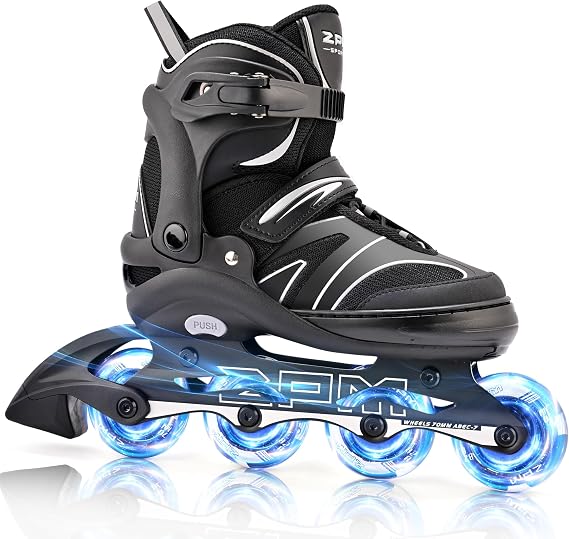 2PM SPORTS Kids Adjustable Inline Skates Ages 4-12, Youth Inline Skates for Girls Boys 5-8 8-12 with Full Light Up Wheels, Beginner Women Adult Skates