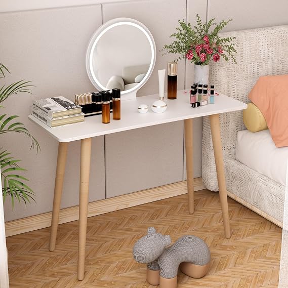 Small Vanity Desk with Mirror, Nordic Style Makeup Vanity Desk, Small Space Mini Makeup Table, Makeup Vanity Table for Bedroom with 40 Inch Spacious Desktop, Girls Vanity Desk, Compact Makeu