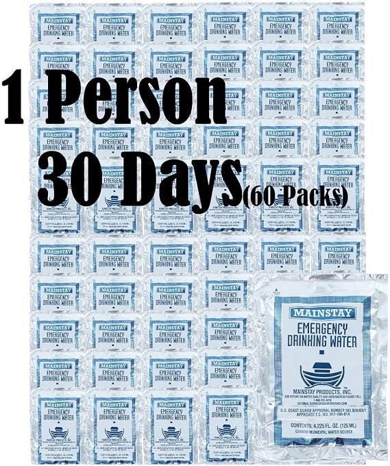 Mainstay Emergency Drinking Water 4.225 oz (60 Pack) | Built for Demanding Use | Authentic Issue Gear | Genuine Military Surplus