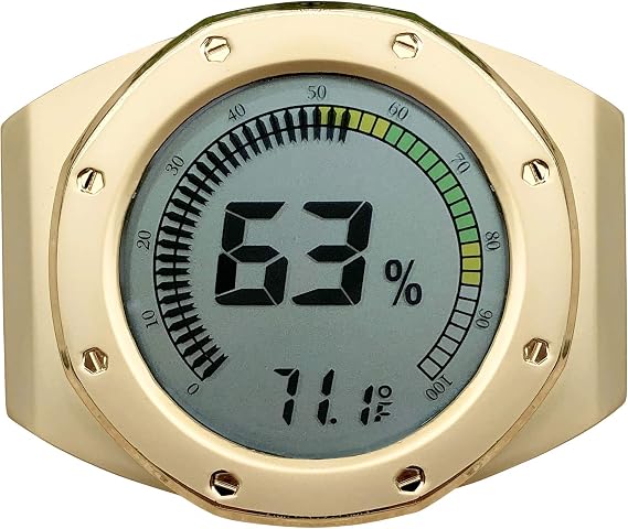 Prestige Import Group Distinctive Watch Style Bezel & Case Thermometer Hygrometer for Humidity & Temperature Monitoring with Digital LCD Display Gauge - Gold
