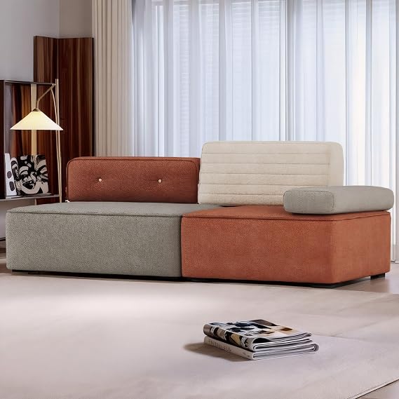 Modern Modular Sofa 203cm Beige Orange Floor Couch with High Density Foam