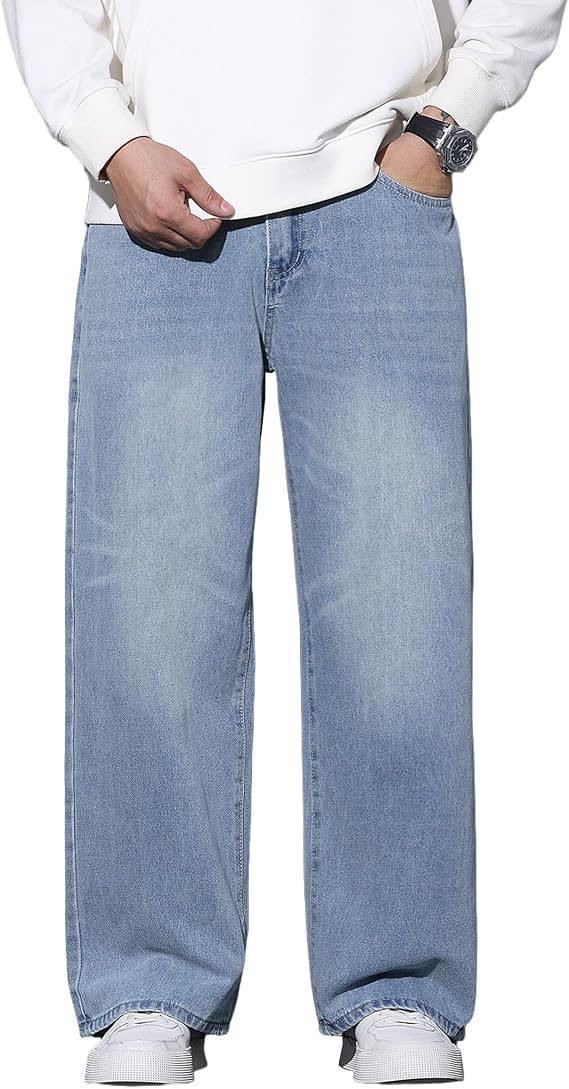 Men's Wide Leg Jeans Baggy Denim Pants Y2k Hip Hop Trousers | Casual 2000s Jean, Straight Leg, 5 Pockets
