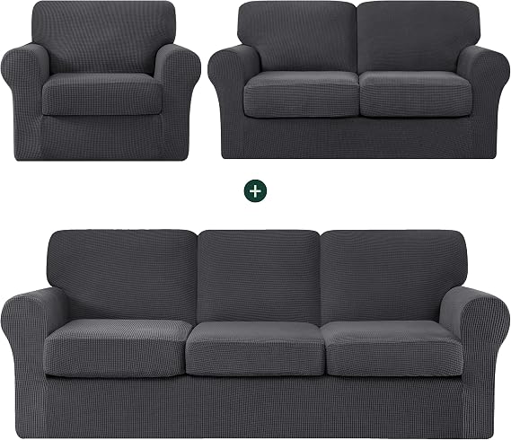 CHUN YI Small Armchair Cover Bundles Loveseat Sofa Cover Bundles Large Couch Slipcover with Separate Backrests and Cushions(Gray)