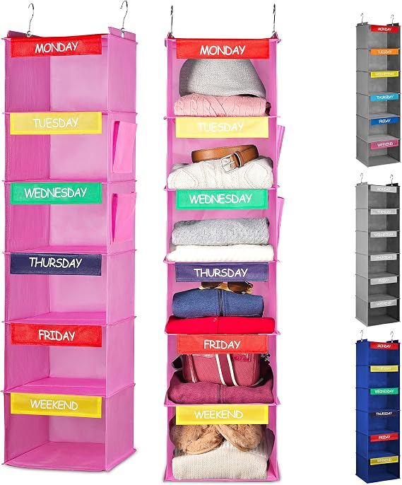 Handy Laundry Weekly Clothes Organizer for Kids, 6-Shelf Bamboo Reinforced