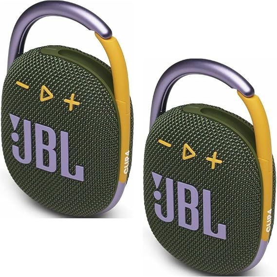 JBL 2 Pack Clip 4 Waterproof Wireless Audio Bluetooth Speaker Bundle (Green)