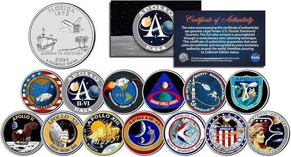 The APOLLO SPACE MISSIONS Colorized U.S. Quarters 13-Coin Set NASA PROGRAM w/COA