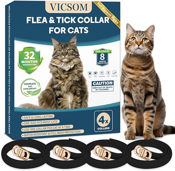 VICSOM Flea Collar for Cats, Flea and Tick Prevention for Cats, 4 Pack