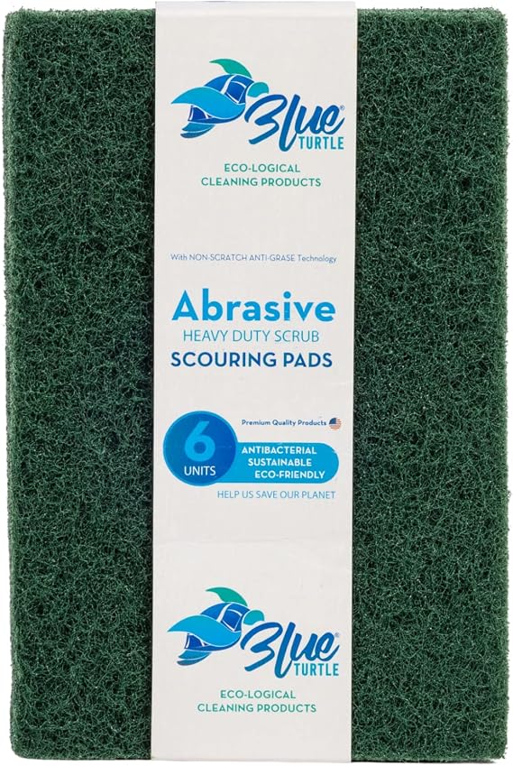 Blue Turtle Scouring Pads 6-Pack Heavy Duty Kitchen Scrubbers for Dishes Dish Washing Scrubbers with Efficient Scouring Power Wet or Dry Use Eco-Friendly and Durable Scrub Pads
