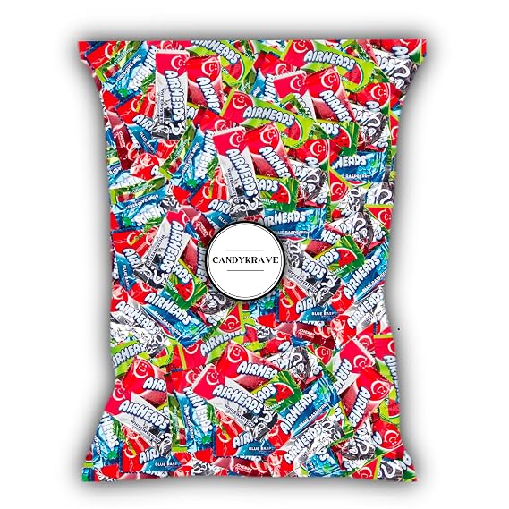 Airheads Candy Mini Bars, Assorted Fruit Flavors, 40 Pieces Variety Bulk Bag, Individually Wrapped Non-Melting Chewy Fruit Taffy, Gluten Free, Perfect for Birthdays, Parties & Pantry (1 lbs)