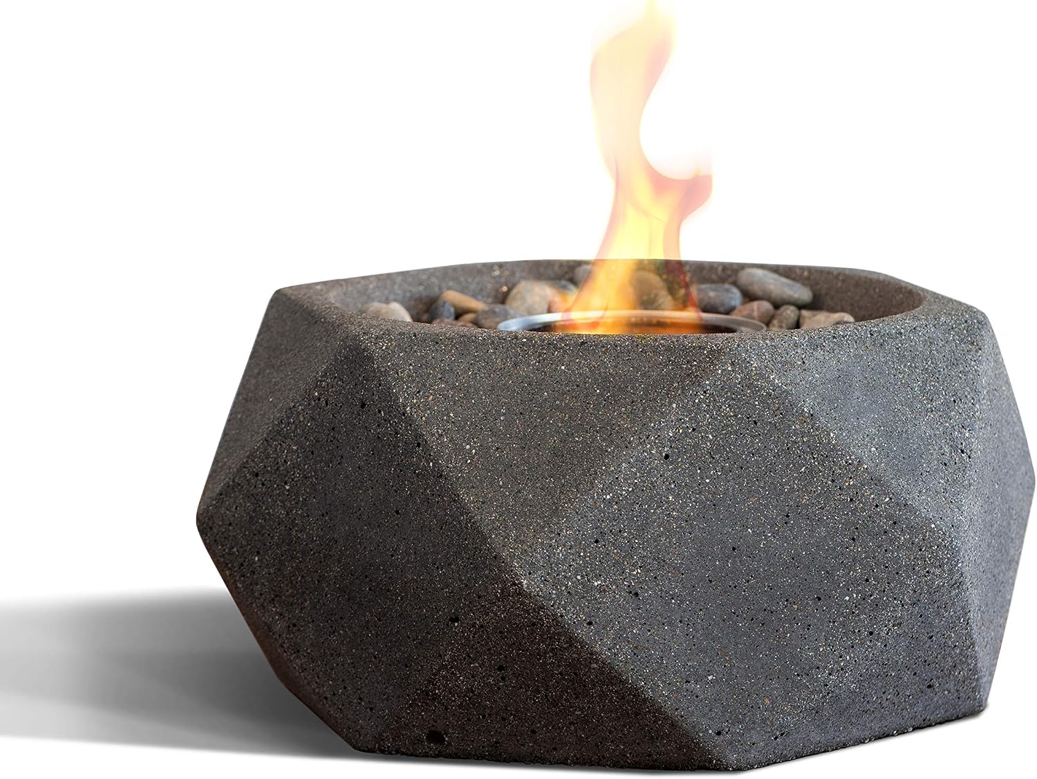TerraFlame Geo Fire Bowl Table Top | Portable Concrete Fire Pit for Indoor and Outdoor | 1 Gel Fuel Can | Clean Burning and Smoke-Free | Protective Cork Base | Comex Green Finish