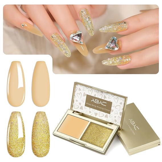 ABAC 2 Color Patting Gel Polish Palette Gold Almond Glitter 6g Each